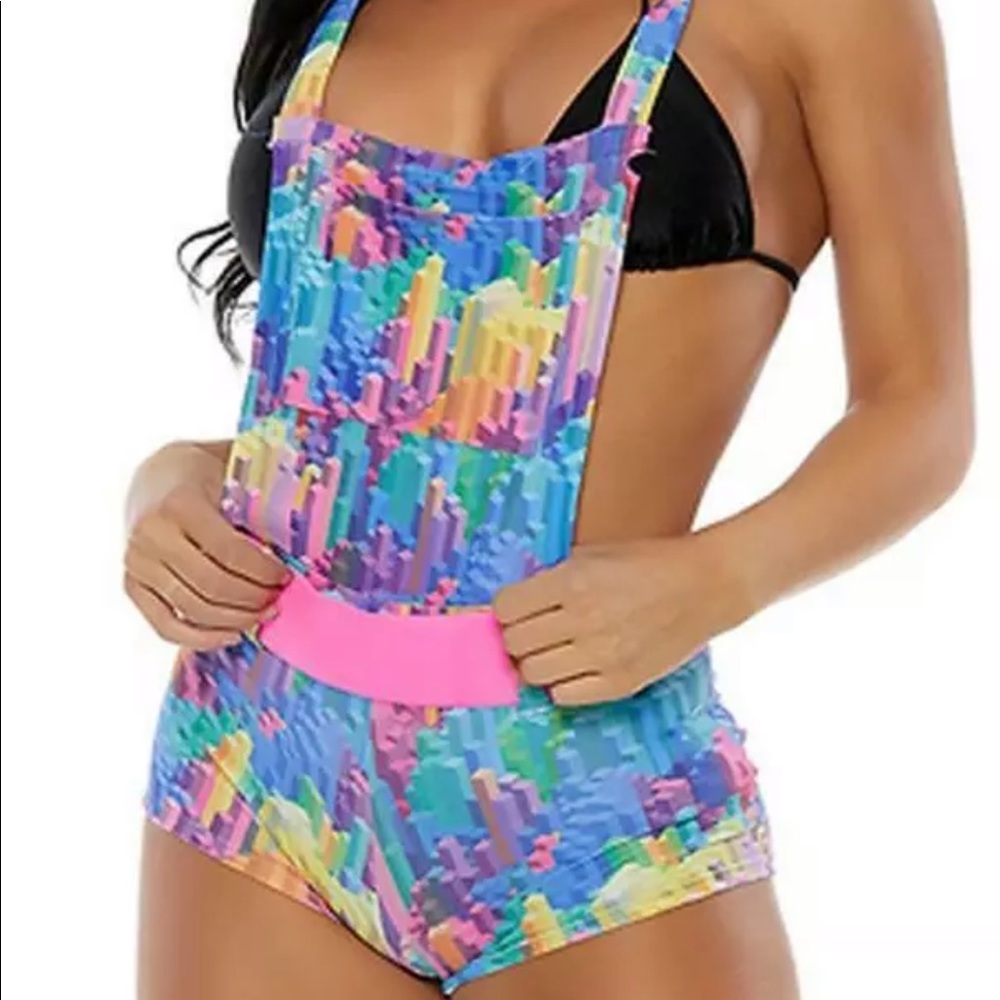 Malibu Barbie overalls rave outfit booty shorts